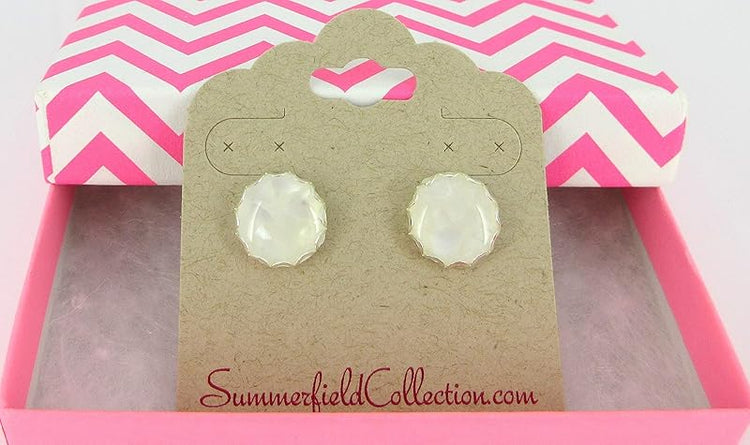 Summerfield Collection Stainless Steel Faux Shell Stud Earrings 12mm (White)