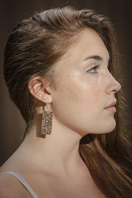 Summerfield Collection Silver-tone Glitter Faux Leather Large Rectangle Dangle Earrings (Gold and Rainbow)
