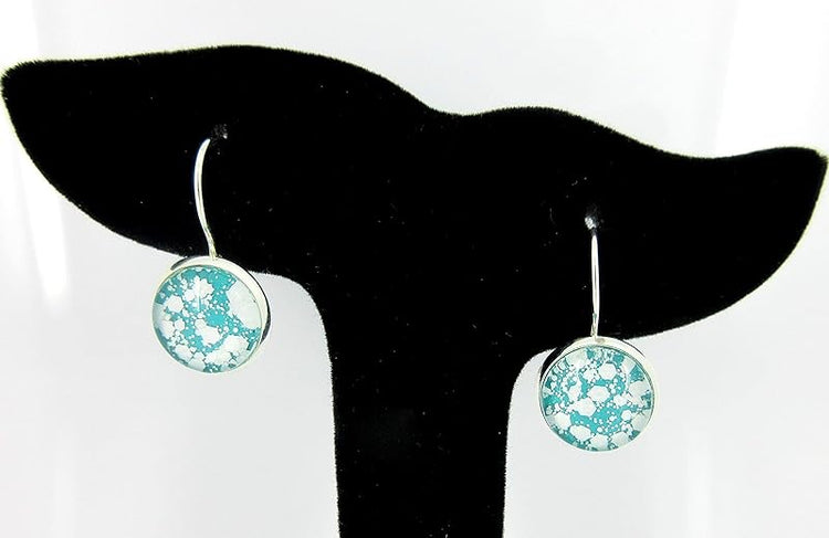 Summerfield Collection Silver-tone Robin Egg Blue and White Glitter Glass Lever-back Drop Earrings Hand-painted