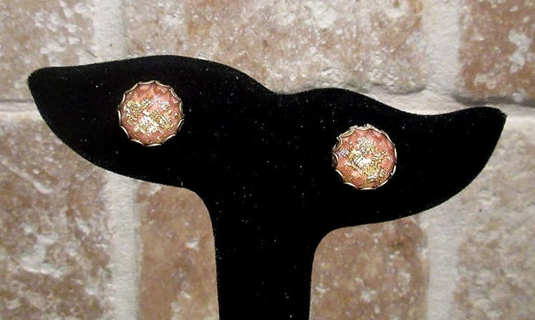 Summerfield Collection Antiqued Gold-tone Faceted Resin Leaf Foil Stud Earrings 12mm (Peach)