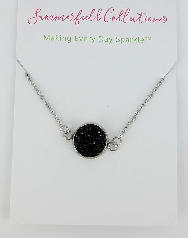 Summerfield Collection Stainless Steel Faux Druzy Stone Pendant Necklace (Black)