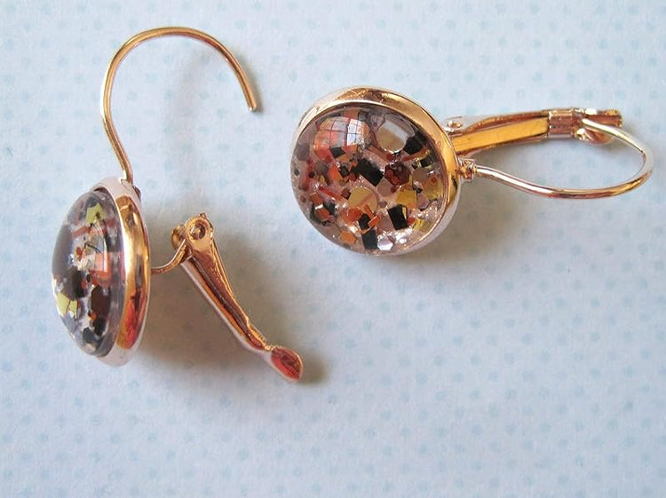 Summerfield Collection Rose Gold-Tone Pearly Silver and Black Glitter Glass Drop Earrings