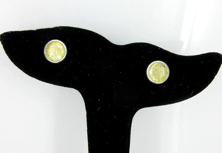 Summerfield Collection Silver-tone Yellow Gold Glitter Glass Stud Earrings Hand-painted 8mm