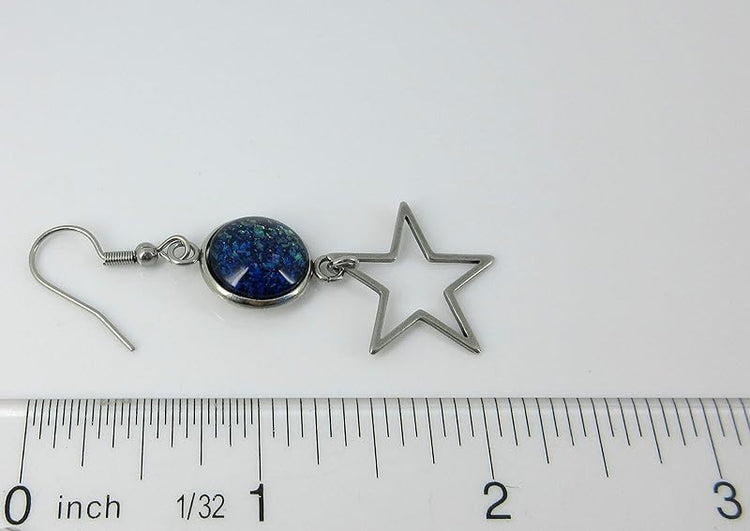 Summerfield Collection Stainless Steel Mismatch Glitter Glass Moon and Star Charm Dangle Earrings