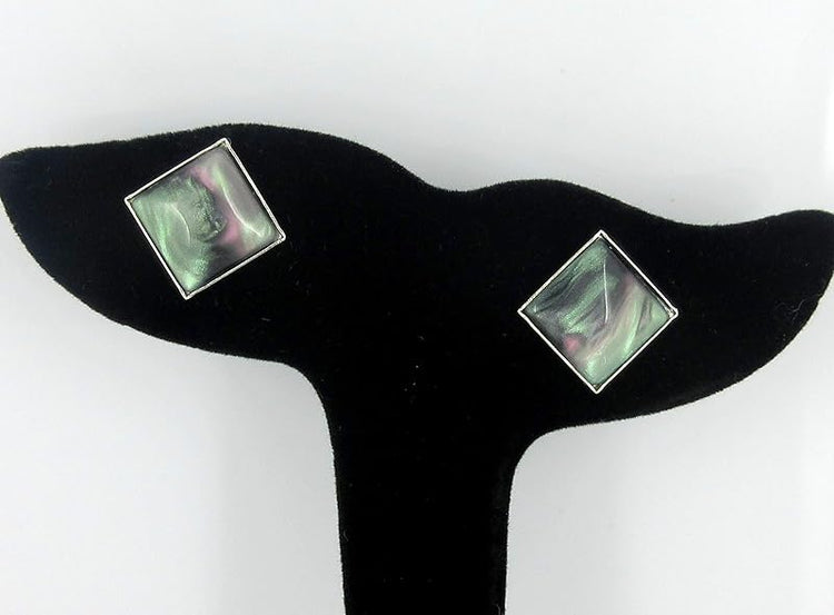 Summerfield Collection Silver-tone Faux Stone Resin Geometric Square Stud Earrings 12mm Mystical Gray Pink
