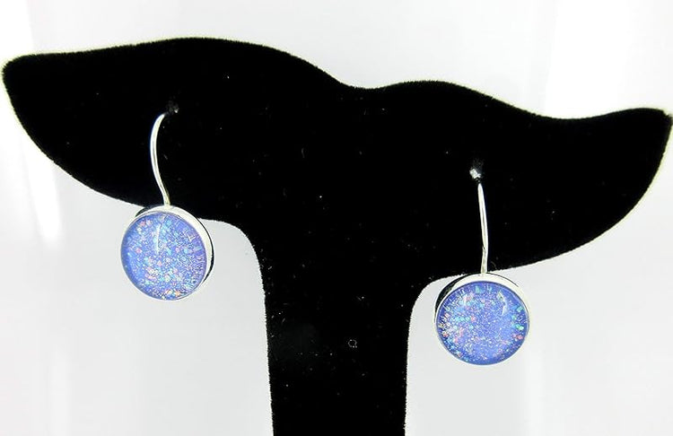 Summerfield Collection Silver-tone Periwinkle Purple Glitter Glass Lever-back Drop Galaxy Earrings Hand-painted