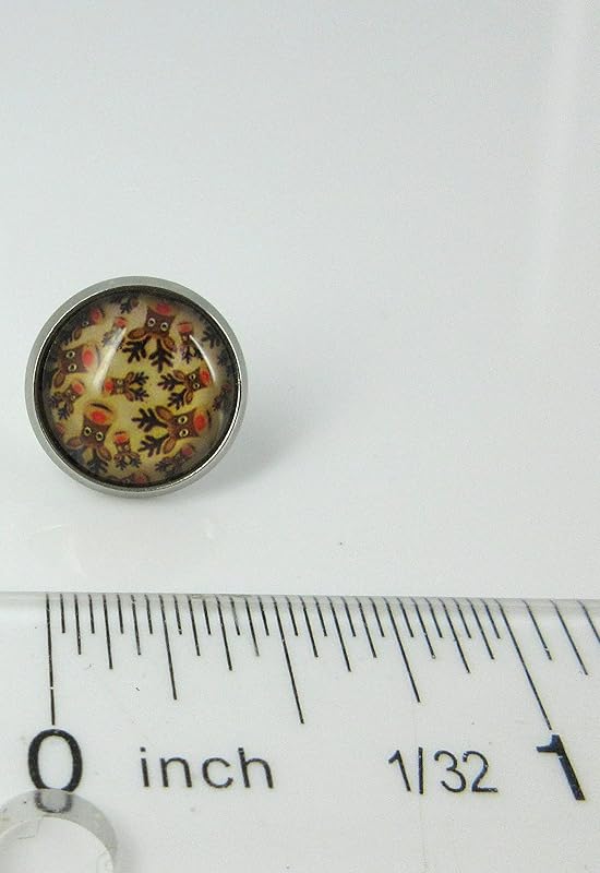 Summerfield Collection Stainless Steel Happy Reindeer Print Glass Stud Earrings 12mm Christmas