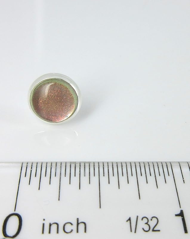 Summerfield Collection Silver-tone Peach Color Shift Glitter Glass Stud Earrings Hand-painted 8mm