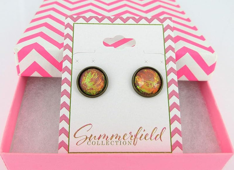 Summerfield Collection Antiqued Gold-tone Faceted Resin Opalescent Stud Earrings 12mm (Peach)