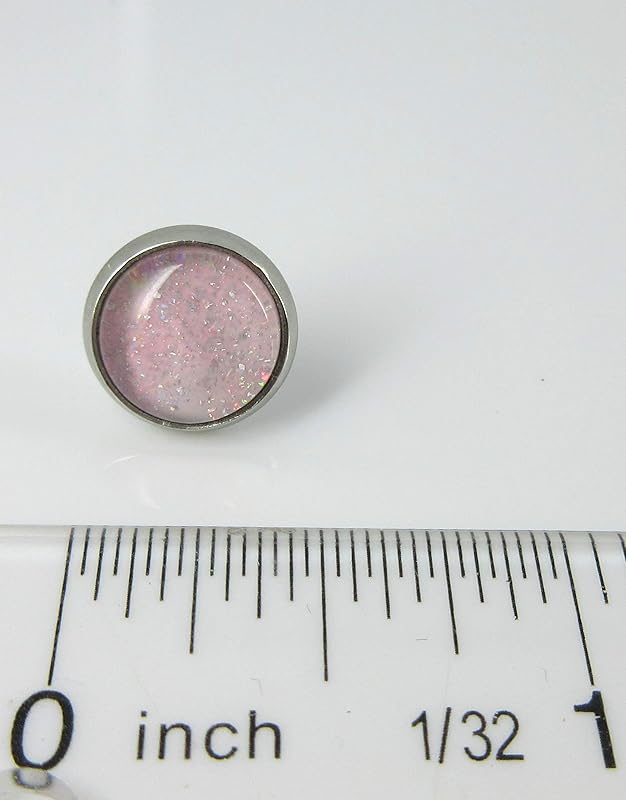 Summerfield Collection Stainless Steel Pale Pink and Iridescent Glitter Glass Stud Earrings Hand-painted 10mm