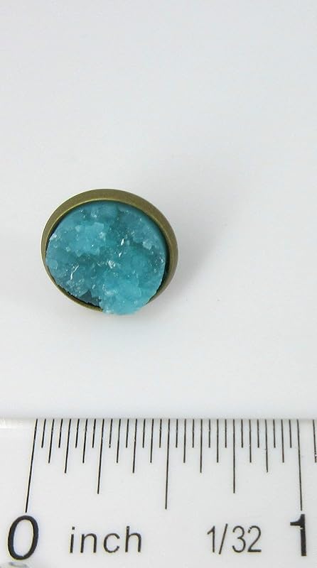 Summerfield Collection Antiqued Gold-tone Faux Druzy Stone Stud Earrings 12mm (Aqua Blue)