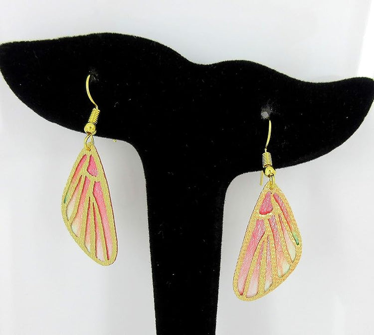 Summerfield Collection Gold Tone Butterfly Wing Fabric Dangle Earrings (Red Orange)