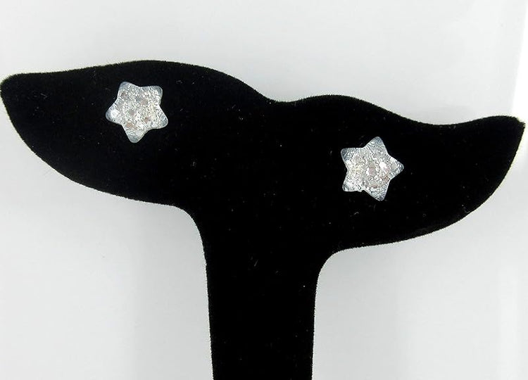 Summerfield Collection Silver Colored Star Glitter Glass Galaxy Stud Earrings 10mm Hand-painted