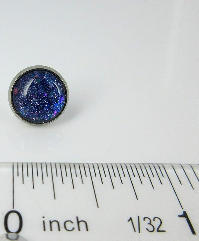 Summerfield Collection Stainless Steel Blue Purple Pink Glitter Glass Stud Earrings Hand-painted 10mm