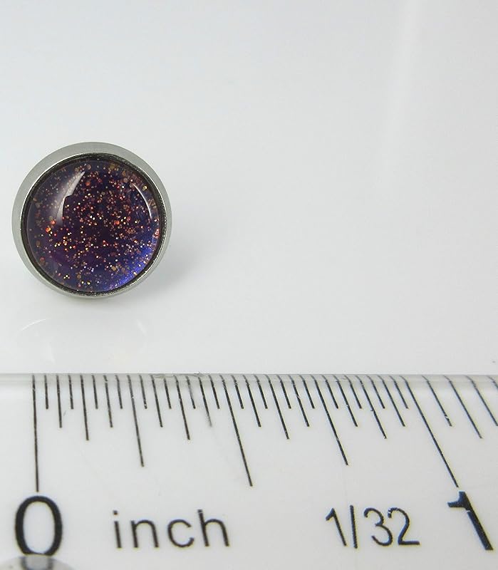 Summerfield Collection Stainless Steel Blue Red Purple and Gold Glitter Glass Stud Earrings Hand-painted 10mm