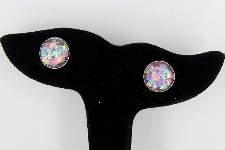 Summerfield Collection Stainless Steel Glitter Resin Globe Stud Earrings 12mm (Lilac)