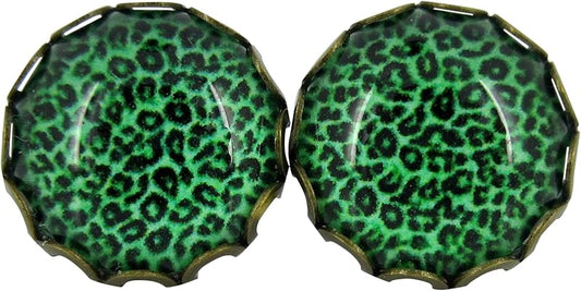 Summerfield Collection Antiqued Gold-tone Animal Print Glass Stud Earrings 12mm (Grass Green)