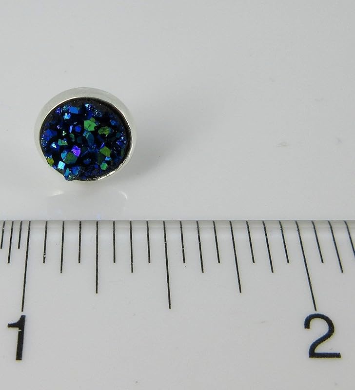 Summerfield Collection Trio Silver-tone Stud Earrings 8mm Faux Druzy Stone Set (White AB/Blue/Black)