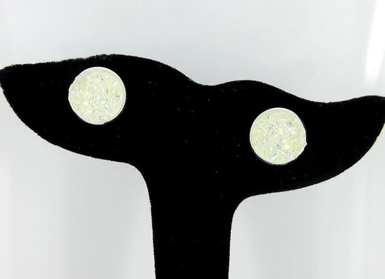 Summerfield Collection Silver-tone Translucent AB Faux Druzy Stone Stud Earrings 12mm (Clear)