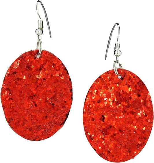 Summerfield Collection Silver-tone Glitter Faux Leather Oval Dangle Earrings (Red)