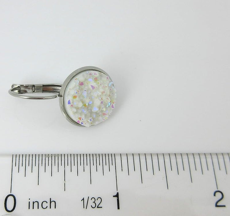 Summerfield Collection Stainless Steel Faux Druzy Stone Lever-back Drop Earrings 14mm (White)