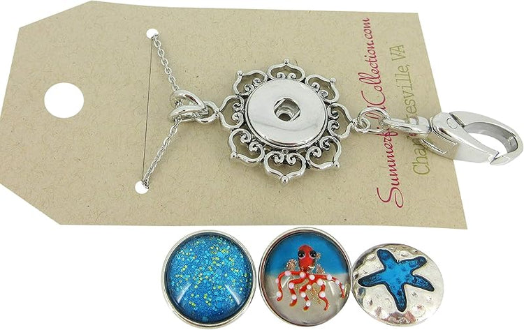 Summerfield Collection Beach Theme - Womens Lanyard Chain - Hearts Pendant w/Clip for IDs, Badges, Keys - Comes w/ 3 Snap Charms