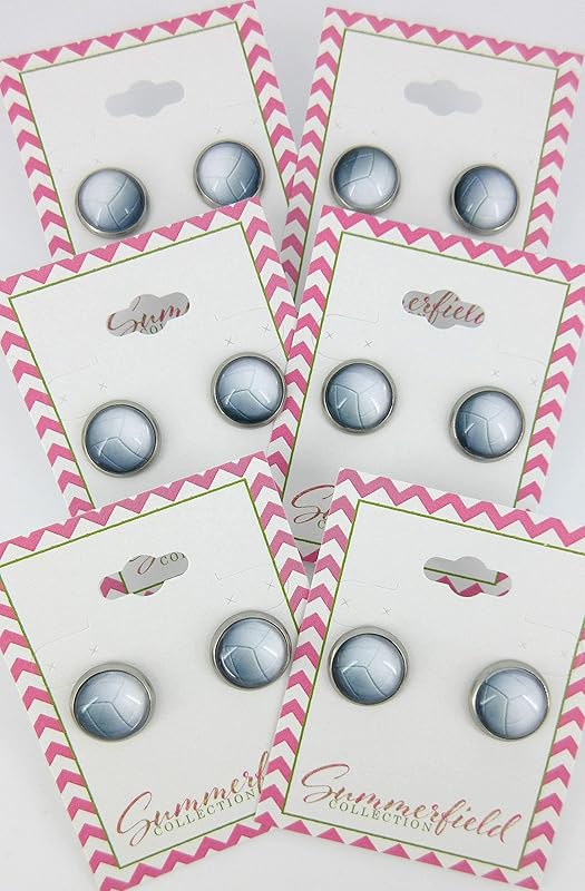 Summerfield Collection Stainless Steel Volleyball Print Glass Stud Earrings 12mm