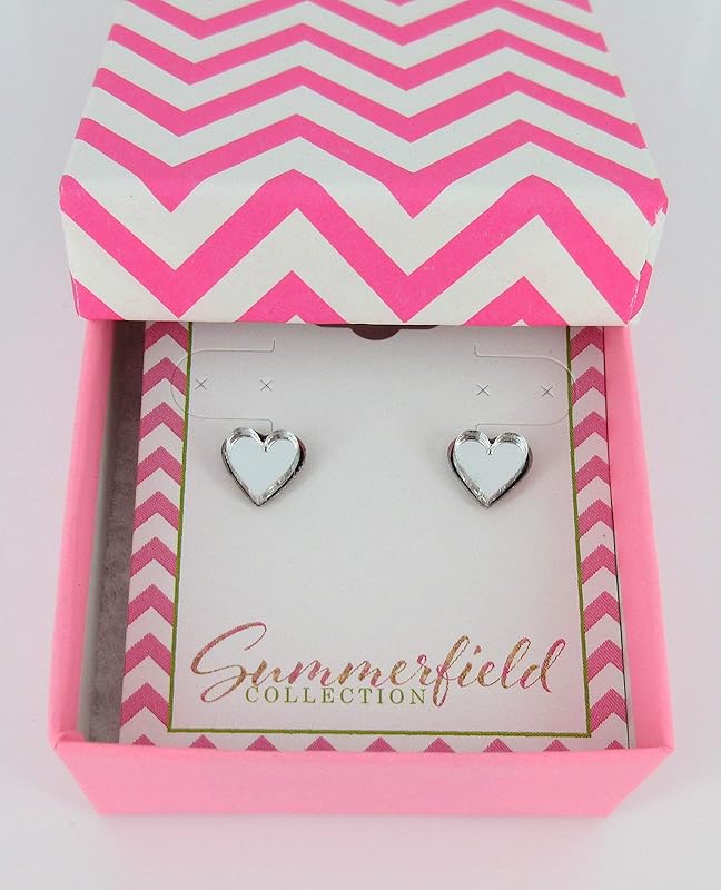 Summerfield Collection Stainless Steel Mirror Heart Stud Earrings 8mm (Clear)