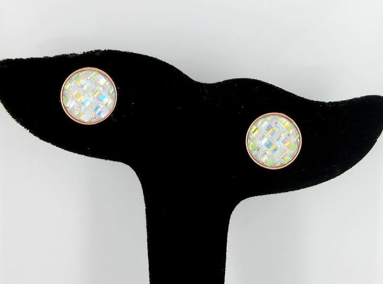 Summerfield Collection Rose Gold-tone Clear Frosted Metallic Rainbow Stud Earrings 12mm