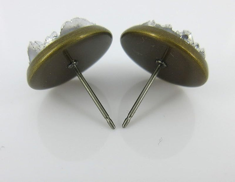 Summerfield Collection Trio Antiqued Gold-tone Stud Earrings 12mm Faux Druzy Stone Silver Metallic Blue Pink Set