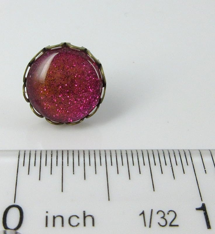 Summerfield Collection Antiqued Gold-tone Bright Pink Glitter Glass Stud Earrings 12mm Hand-painted