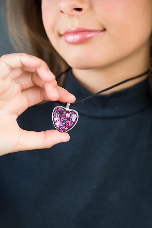 Summerfield Collection Silver-Tone Black and Pink Glitter Glass Heart Pendant Necklace Faux Suede Cord