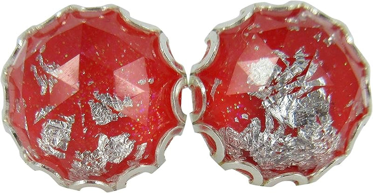 Summerfield Collection Silver Foil Faceted Resin Stud Earrings 12mm (Red)