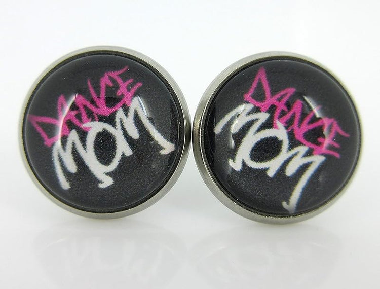 Summerfield Collection Stainless Steel Dance Mom Print Glass Stud Earrings 12mm (Black Grafitti)