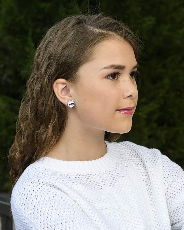Summerfield Collection Stainless Steel Red Truck Christmas Tree Print Glass Stud Earrings 12mm