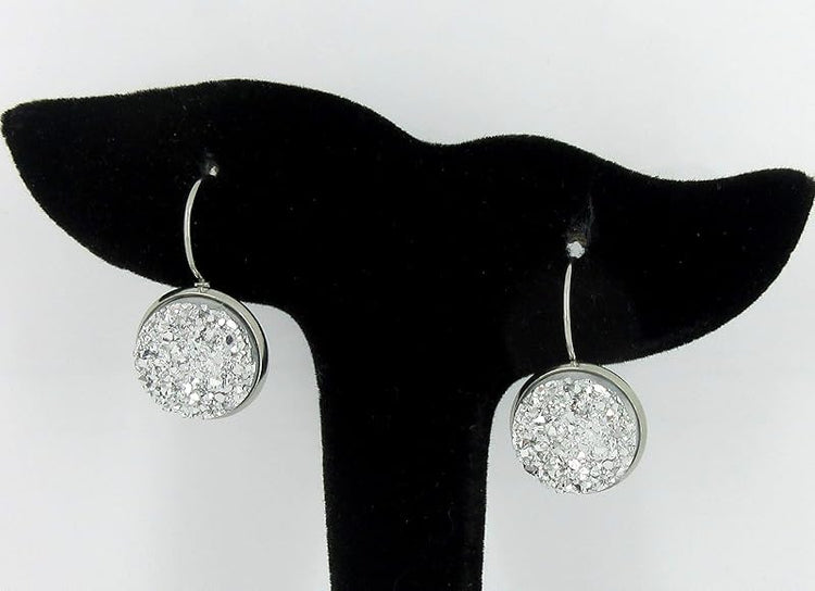 Summerfield Collection Stainless Steel Faux Druzy Stone Lever-back Drop Earrings 14mm (Silver)