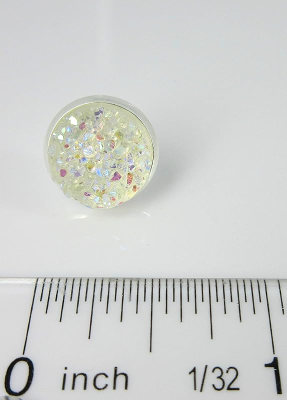 Summerfield Collection Silver-tone Translucent AB Faux Druzy Stone Stud Earrings 12mm (Clear)