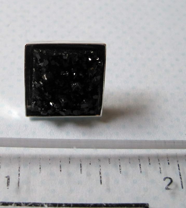 Summerfield Collection Silver-tone Metallic Geometric Square Shaped Chunky Faux Druzy Stud Earrings 12mm Statement (Black)
