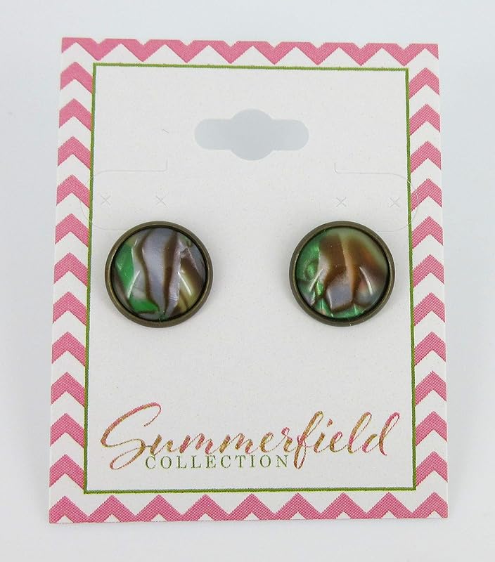 Summerfield Collection Antiqued Gold-tone Green Gray Tan Stud Earrings 12mm