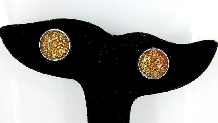 Summerfield Collection Silver-tone Red and Green Glitter Glass Stud Earrings Hand-painted (12mm)