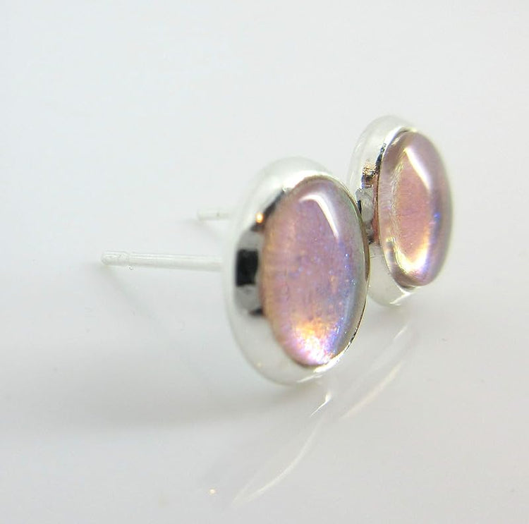 Summerfield Collection Silver-tone Nude Pink Color Shift Glitter Glass Stud Earrings Hand-painted 8mm