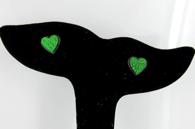 Summerfield Collection Stainless Steel Glitter Acrylic Heart Stud Earrings 8mm (Shamrock Green)