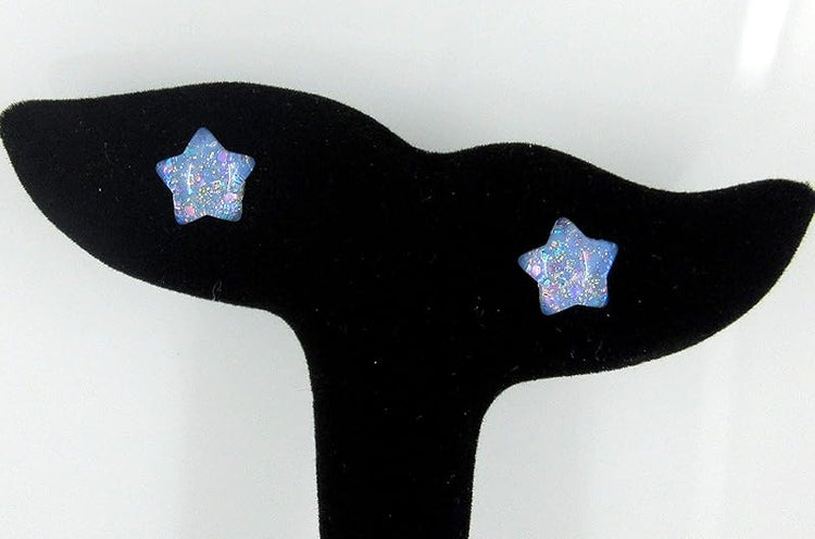 Summerfield Collection Periwinkle Purple Blue Star Glitter Glass Stud Earrings 10mm Hand-painted