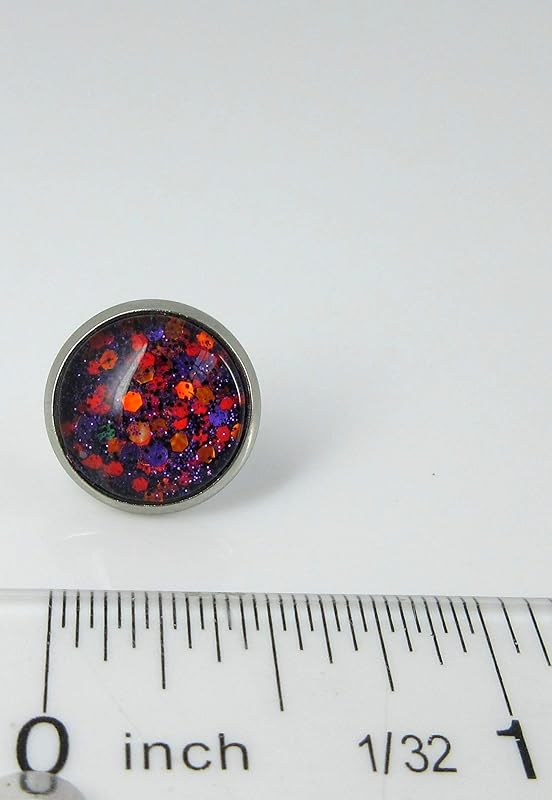 Summerfield Collection Stainless Steel Purple Orange Glitter Glass Stud Earrings Hand-painted 12mm