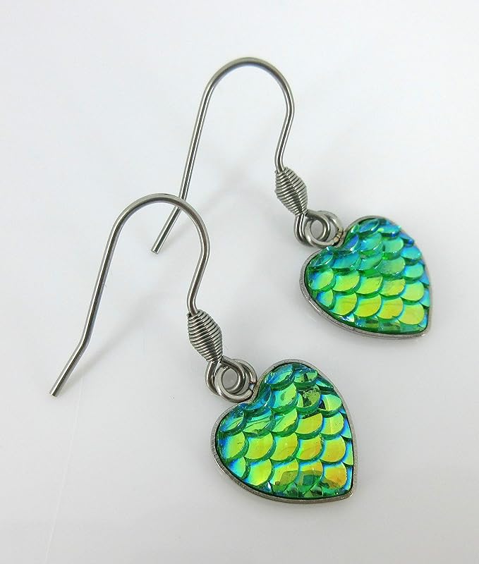 Summerfield Collection Mermaid Heart Choker Necklace Faux Black Suede Cord Dangle Earrings Set (Green)