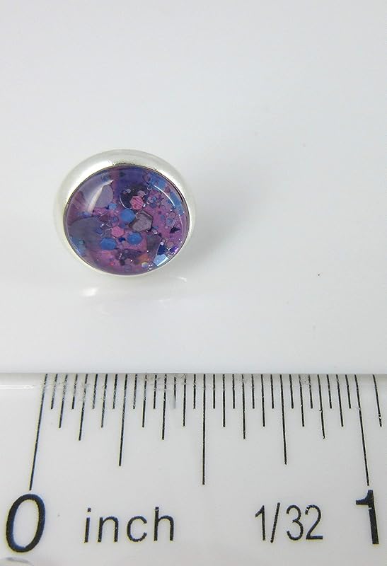 Summerfield Collection Silver-tone Purple Unicorn Mix Glitter Glass Stud Earrings Hand-painted 10mm