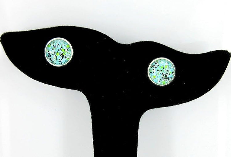 Summerfield Collection Silver-tone Blue Black Green White Glitter Glass Stud Earrings Hand-painted 10mm
