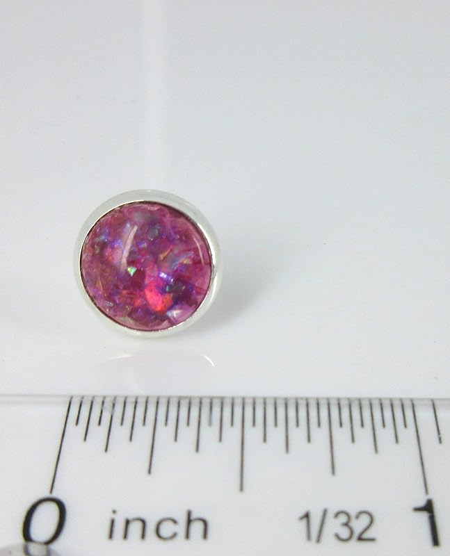 Summerfield Collection Shiny Silver-tone Opalescent Leaf Resin Stud Earrings 10mm (Magenta)