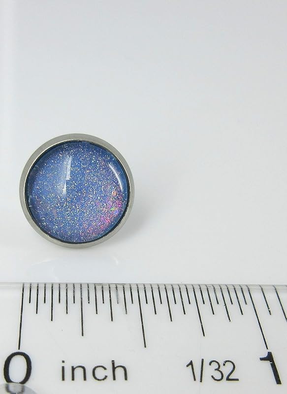 Summerfield Collection Stainless Steel Sky Blue and Rainbow Glitter Flake Glass Stud Earrings Hand-painted (12mm)