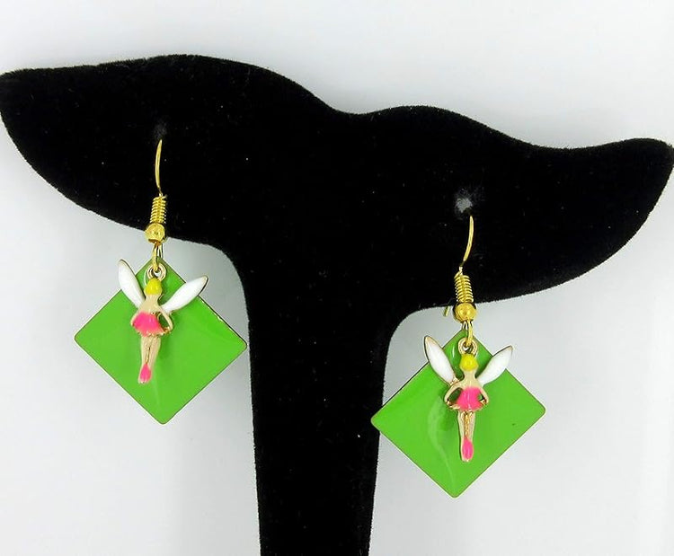 Summerfield Collection Gold-tone Green Enamel Fairy Charm Dangle Earrings